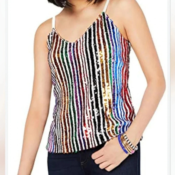 INC International Concepts Petite Sunray Rainbow Sequin Camisole, PET/PET - Picture 9 of 9